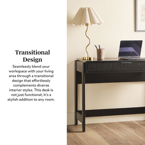English Elm Walker Edison - Transitional Reeded Writing Desk with Drawer Front and Spacious Work Surface, Durable MDF Design Black 42 L x 20.63 W x 10.13 H B185P200192