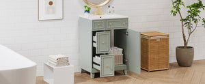 English Elm 24-Inch Bathroom Vanity Cabinet with Ceramic Sink, Space-Saving Storage, Solid Wood Feet, Durable Finish Green WF532034AAF