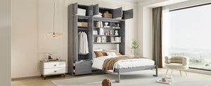 English Elm Queen Murphy Bed with Integrated Desk Cabinet Shelves Space Saving Studio Solution N708S00022E-1