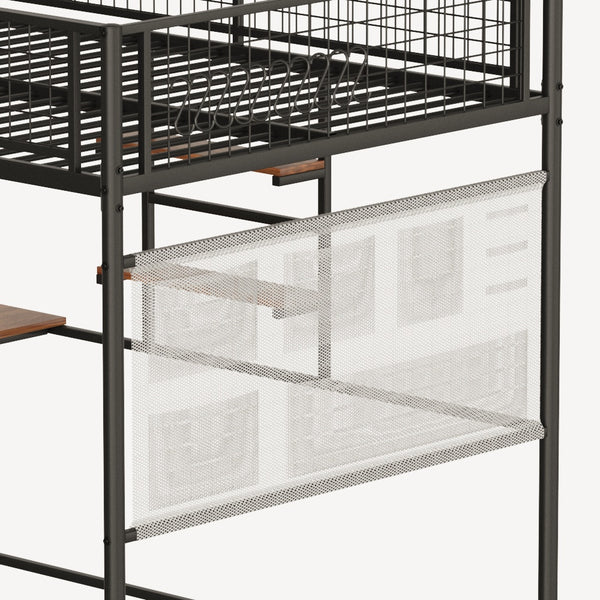 English Elm Black Metal Loft Bed with Built-in Desk Rgb Led Lighting and Charging Station Black W1671S00006