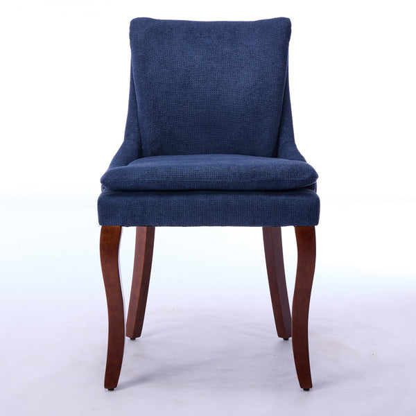 English Elm Modern Dining Chairs Set of 2 with Double-Layer Cushioned Chenille Upholstery, Curved Solid Wood Legs Blue W1143P207918