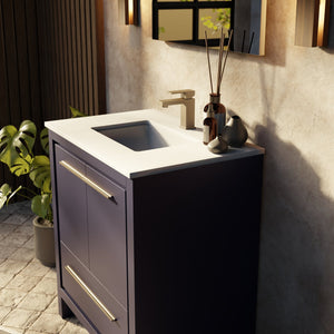 English Elm Navy Blue Single Bath Vanity With Cultured Marble Top, Gun Metal Faucet & 28 In. Mirror Set B2731S02049
