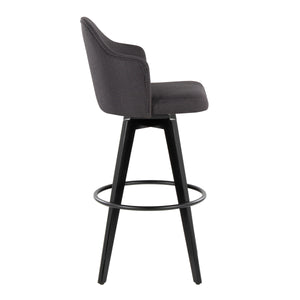 English Elm Fixed-height Swivel Barstools Upholstered Grey Fabric Black Wood Legs Kitchen Set of 2 Charcoal B202S01867
