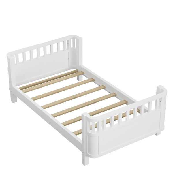 English Elm Twin Solid Pine Platform Bed with Guardrail for Kids — Low Profile White Twin Bed, Durable 250lb Capacity W2593P296772