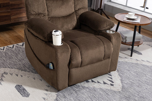 English Elm Ultra Wide Velvet Swivel Lounge Chair with Massage Heating and Powered Lift Assist Brown W547P425984