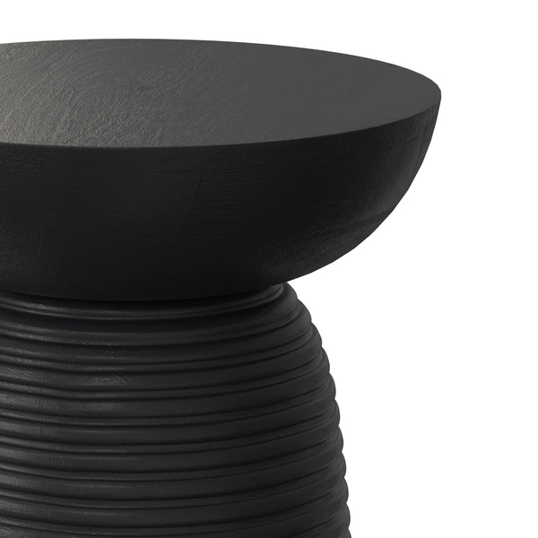 English Elm Boyd Ribbed Solid Mango Wood Accent Table Matte Black Lacquer Handcrafted Side B136P414663
