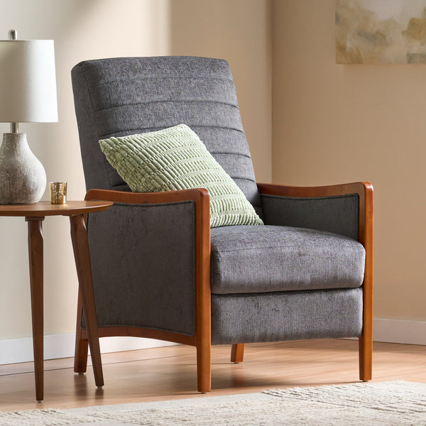 English Elm Christopher Knight Home® - Fabric Mid-Century Recliner Chair Grey – Pushback Upholstered Seat, Channel Stitching, Birch Wood Frame, Cozy 70451.00FGRY