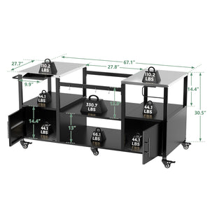 English Elm Outdoor Heavy Duty Steel Kamado Grill Cart with Locking Casters and Storage Boxes W3190P305792