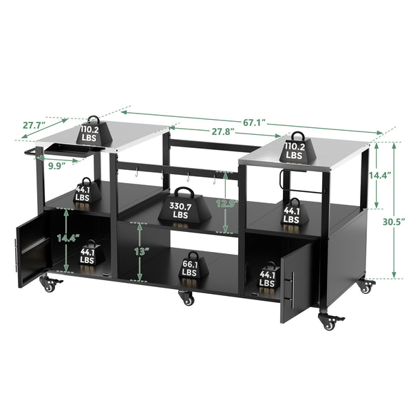 English Elm Outdoor Heavy Duty Steel Kamado Grill Cart with Locking Casters and Storage Boxes W3190P305792