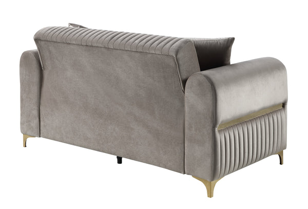 English Elm Ruby 3 Piece Contemporary Living Room Set with Channel Tufting and Gold Steel Legs B009S02252