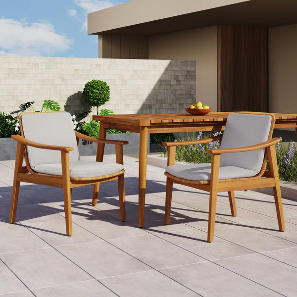 English Elm Christopher Knight Home® - Outdoor Dining Chairs Set of 2 with Acacia Wood Frame and Brown PE Wicker, Waterproof Cushions, 400lb Capacity Grey,Teak N779P280043G