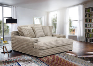 English Elm Man Wah Presley Corduroy Chaise Armchair with Dual Cup Holders, Reversible Cushion, Soft Fog Fabric Tan B2707P311003