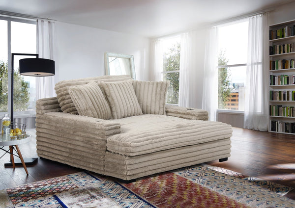 English Elm Man Wah Presley Corduroy Chaise Armchair with Dual Cup Holders, Reversible Cushion, Soft Fog Fabric Tan B2707P311003