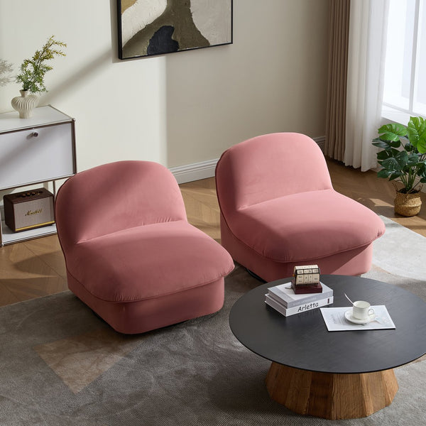 English Elm Swivel Accent Chair Plush Velvet Pumpkin Barrel Silhouette with 360 Degree Metal Base Coral W3244P392749