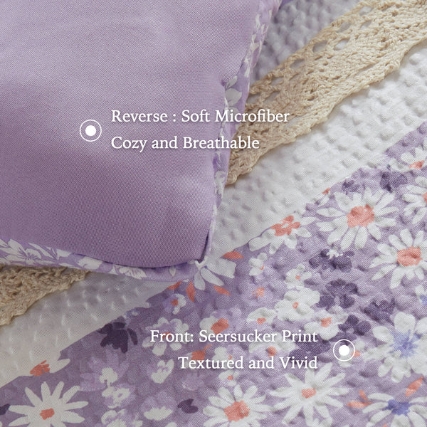 English Elm 5 PCS Seersucker Comforter Set Full/Queen with Lace Detail, Two Shams & Decorative Throw Pillows, Soft Microfiber Luxury B035P366534