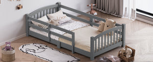 English Elm Twin Montessori Floor Bed Solid Pine Frame with Safety Guardrails for Kids Bedroom Gray N733P400298E