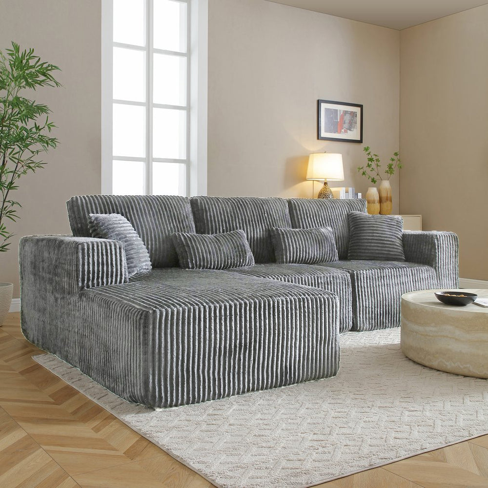 English Elm 109'' Modular Cloud Sectional with Deep Corduroy Cushions for Living Room Lounging W1117S00309