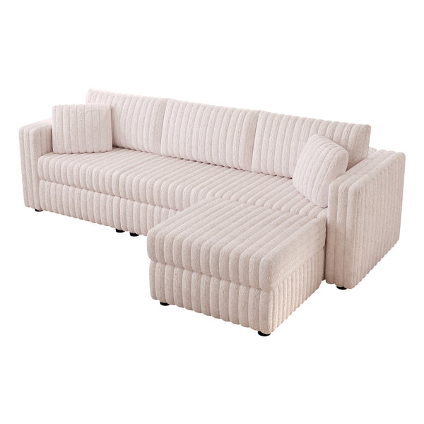 English Elm 106.3" Elegant Light Pink 3-Person Sofa With Hydraulic Ottoman – Modern Comfort & Smart Storage Solutions W1767S00019