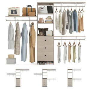 English Elm Closet Organizer - Versatile High Capacity Wardrobe Rack With 3 Drawers & Expandable Hanger Rods T3623P409124