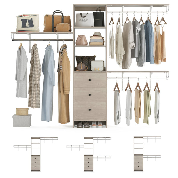 English Elm Closet Organizer - Versatile High Capacity Wardrobe Rack With 3 Drawers & Expandable Hanger Rods T3623P409124