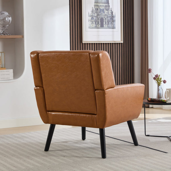English Elm Modern Soft Leather Accent Chair with Ergonomic PU Upholstery, Solid Wood Black Legs, 250lb Capacity, Compact Living Room Seat W676P174742