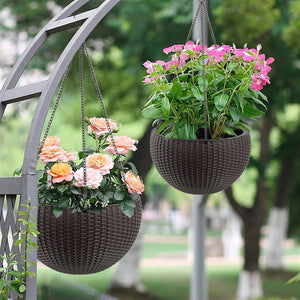 English Elm 13.4 Inch Rattan Texture Self Watering Hanging Planter with Reservoir for Balcony Brown W3213P383079