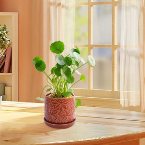 English Elm Set Of 2 Ceramic Flowerpots - 7" Stylish Red Planters For Indoor & Outdoor Plant Displays W3273P322543-GIGA