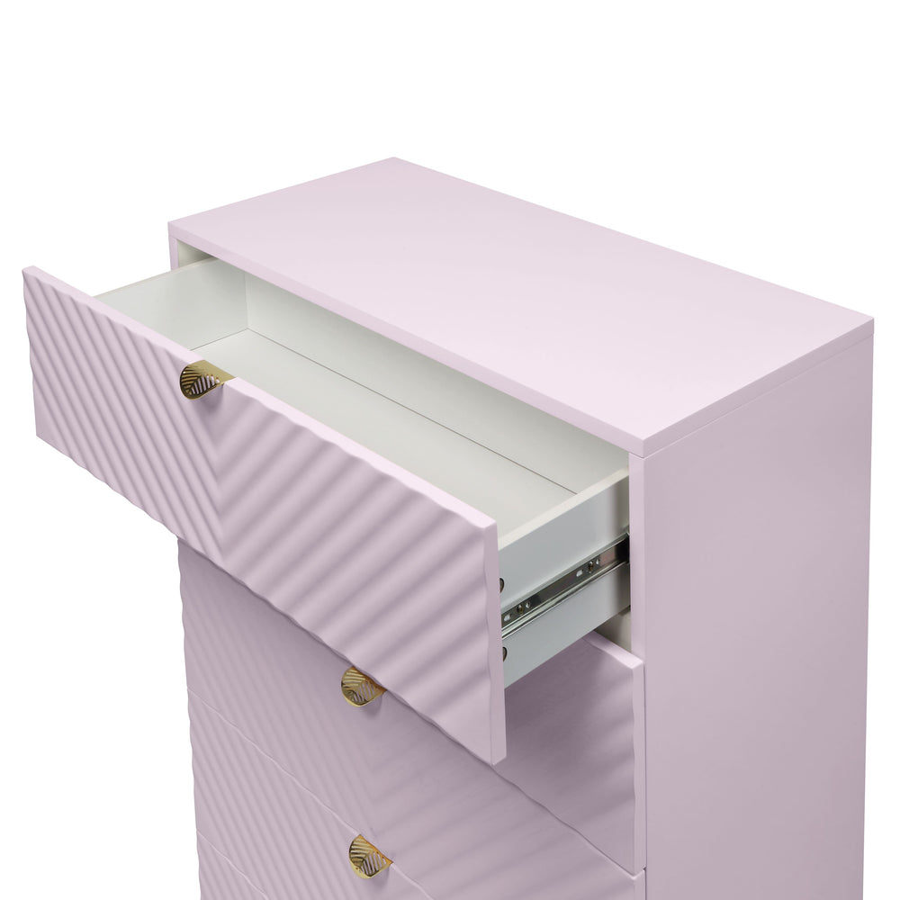 English Elm Gaines High Gloss Chest with Wave Pattern Design, Metal Legs, 5 Drawers, Durable Composite MDF Storage Pink 31 L x 15 W x 5 H B2726S00400