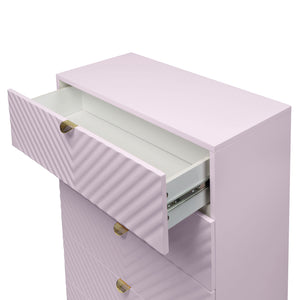 English Elm Gaines High Gloss Chest with Wave Pattern Design, Metal Legs, 5 Drawers, Durable Composite MDF Storage Pink 31 L x 15 W x 5 H B2726S00400