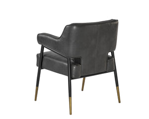 Sunpan Derome Contemporary Dining Armchair - Stylish Faux Leather, Sculpted Design with Black Steel Legs Bravo Portabella