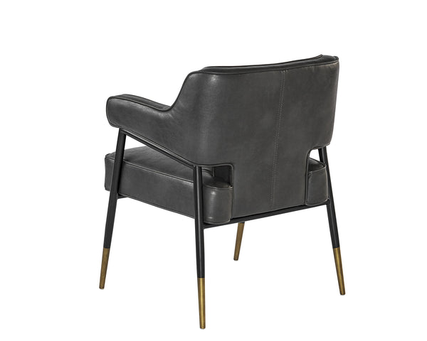 Sunpan Derome Contemporary Dining Armchair - Stylish Faux Leather, Sculpted Design with Black Steel Legs Bravo Portabella