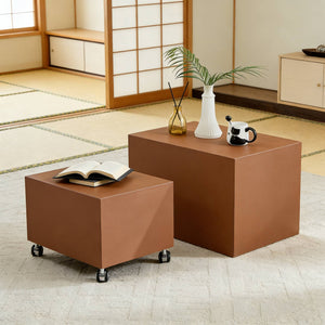 English Elm Modern Saddle Leather Upholstered Side Table Compact Mdf Frame for Living Room Brown W2085P400868