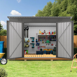 English Elm 4 X 9 Ft Galvanized Steel Outdoor Shed with Vented Sloped Roof and Wide Swing Doors W3213S00006