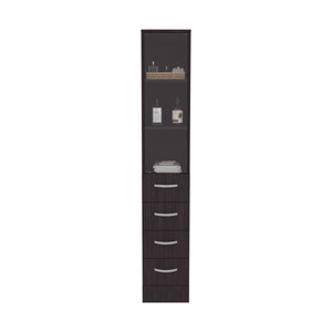 English Elm Linen 68" Tall Black Bathroom Cabinet with 3 Shelves, 4 Drawers, Metal Handles—Space Saving Storage and Modern Design B097P296830