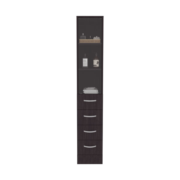 English Elm Linen 68" Tall Black Bathroom Cabinet with 3 Shelves, 4 Drawers, Metal Handles—Space Saving Storage and Modern Design B097P296830