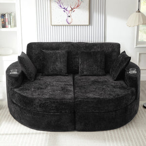 English Elm Swivel Barrel Accent Chair Chenille Tufted Round Club Seat for Living Room Lounge Black N719S002240B