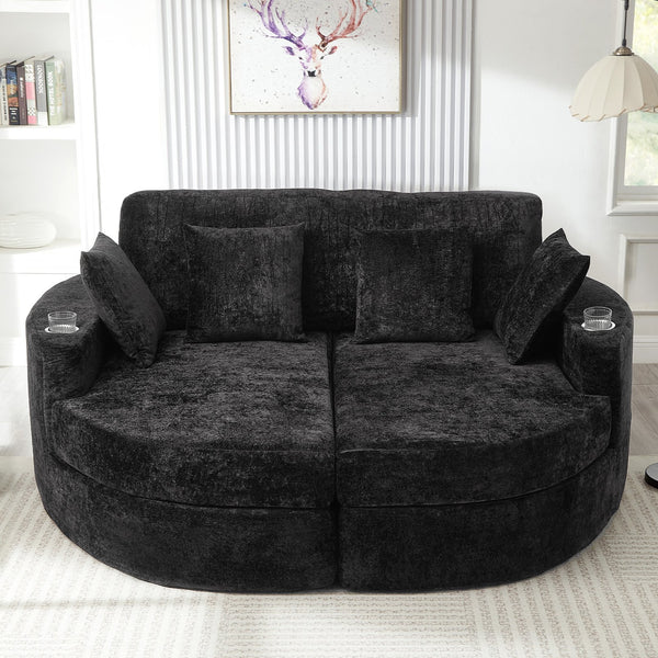 English Elm Swivel Barrel Accent Chair Chenille Tufted Round Club Seat for Living Room Lounge Black N719S002240B
