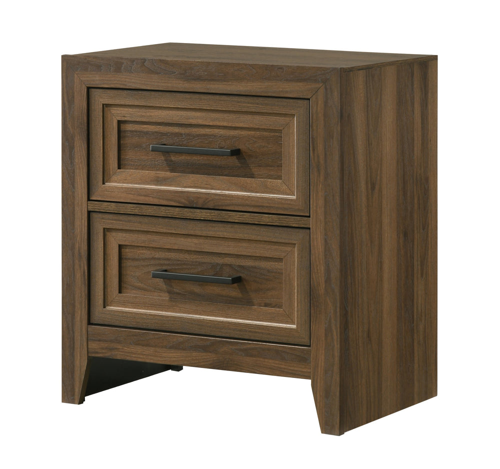 English Elm 1pc Contemporary Brown Wood Nightstand Geometric Panel Design with Dual Storage Drawers B2741P498436