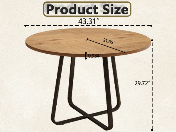 English Elm 43.3" Round Mdf Dining Table Seats Six with X Base Modern Minimalist Kitchen W1727P426752