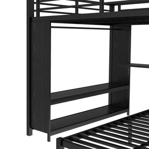 English Elm Queen Over Twin Bunk Bed With Wardrobe, Trundle, Foldable Desk & Noise-Reducing Design In Black W1580S00137-GIGA