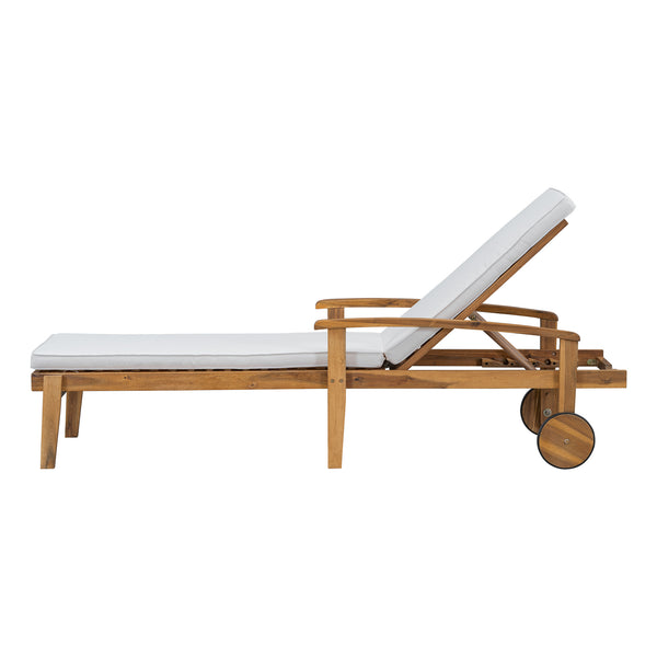 English Elm Jason Outdoor Acacia Wood Chaise Lounge with Adjustable Recline and Slat Design Teak+ Beige N769P363844N
