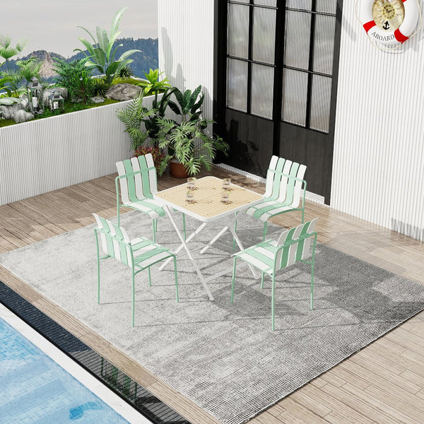 English Elm Summer 5 Piece Outdoor Dining Set Stackable Chairs Uv Resistant Pp and Metal Patio W3450S00113