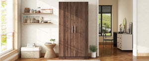 English Elm 2-Door Pine Wood Wardrobe Armoire with Rod & 3 Shelves, Brown Grain Finish—Sturdy 300lb Capacity GX001833AAD