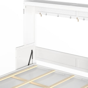 English Elm Queen Murphy Bed with Fold Down Desk Led Lighting and Usb Port for Home Office White W1580S00456