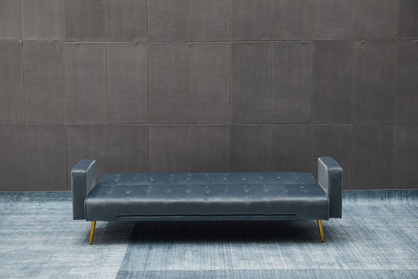English Elm Sofa Bed Velvet Upholstered Convertible with Gold Metal Legs for Studio Spaces Dark Gray B205P246433