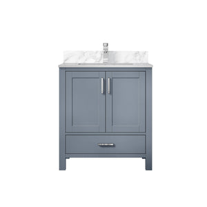 English Elm Dark Grey 30" Bath Vanity with Carrara Marble Top, Soft-Close Drawer, Chrome Faucet, Storage Slate B2731P258999