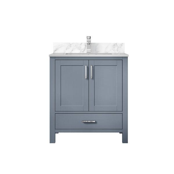 English Elm Dark Grey 30" Bath Vanity with Carrara Marble Top, Soft-Close Drawer, Chrome Faucet, Storage Slate B2731P258999