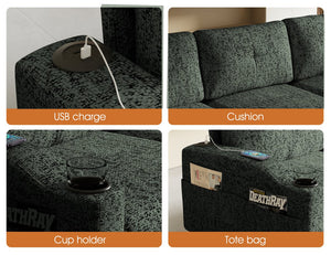 English Elm Convertible Modular 3-Seater Sofa with Removable Ottomans, Dual Side Storage and Versatile Layouts Green W2012P318978