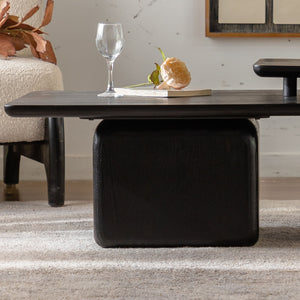 English Elm Vintage Retro Square Coffee Table Set with Wood Grain MDF Veneer & Fir Frame, Sturdy 110lb Capacity, Stylish Living Room Accent (Set of 2) Black W757P235685