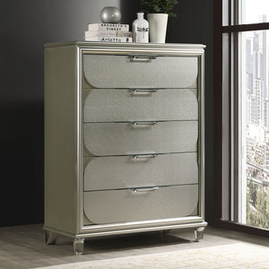 English Elm Contemporary Glam Acrylic-Handled 6-Drawer Dresser with Embossed Panels, Felt-Lined Jewelry Drawer Silver 40 L x 21 W x 51 H B2741P351981